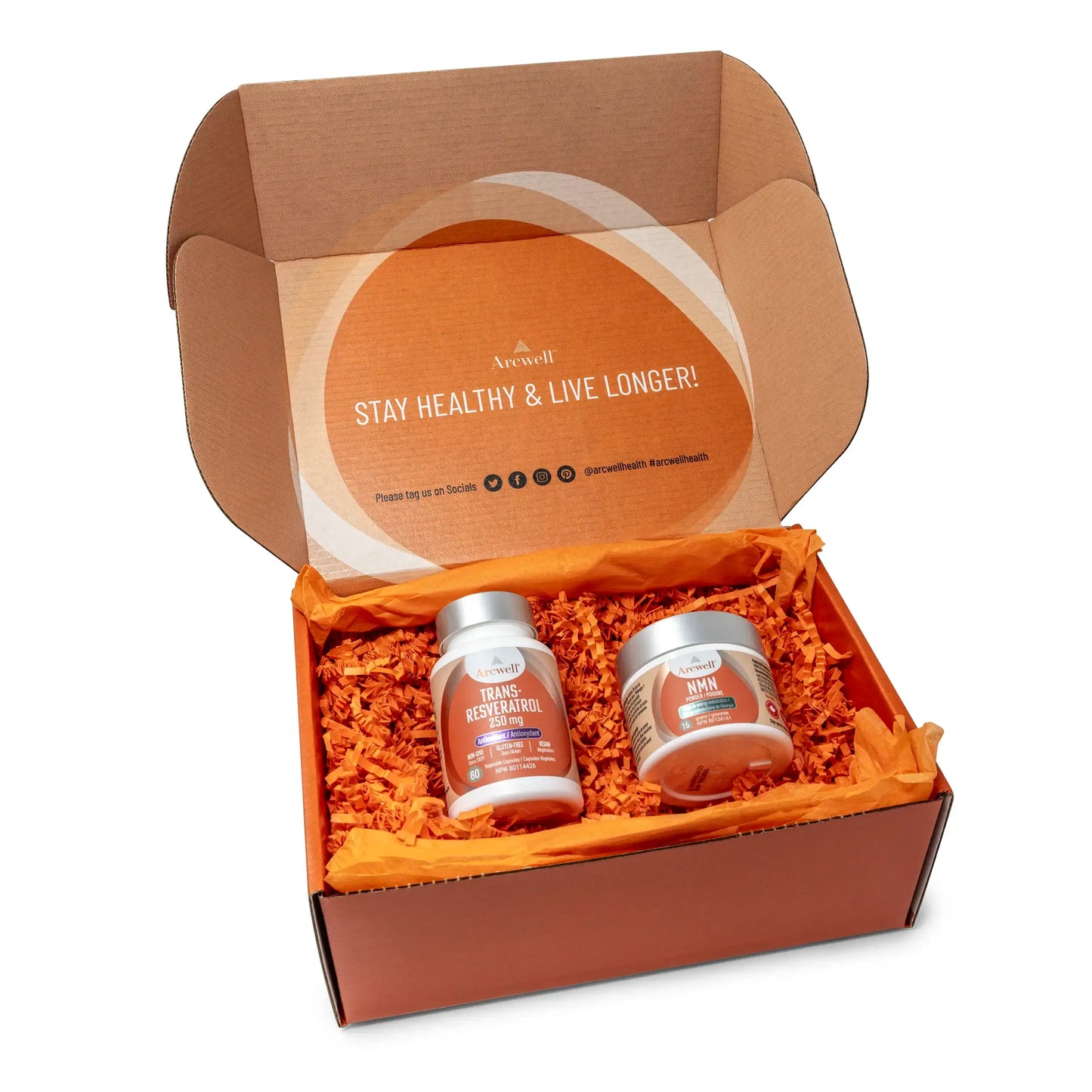 Arcwell age-defying duo bundle, 1 bottle of 60 servings NMN powder & 1 bottle of 60 capsule trans-Resveratrol