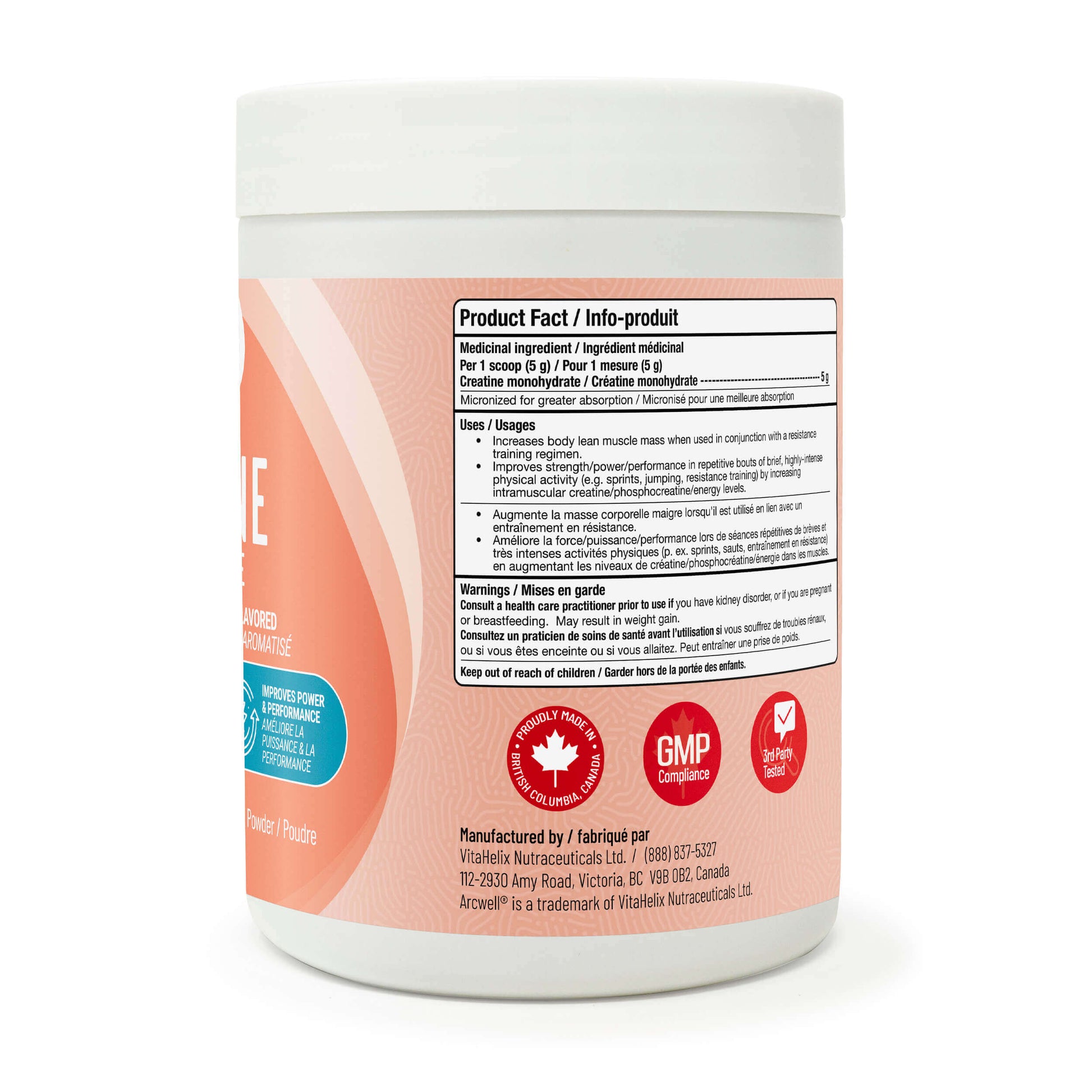 Arcwell creatine monohydrate powder, 500 g powder, pure, unflavored, micronized