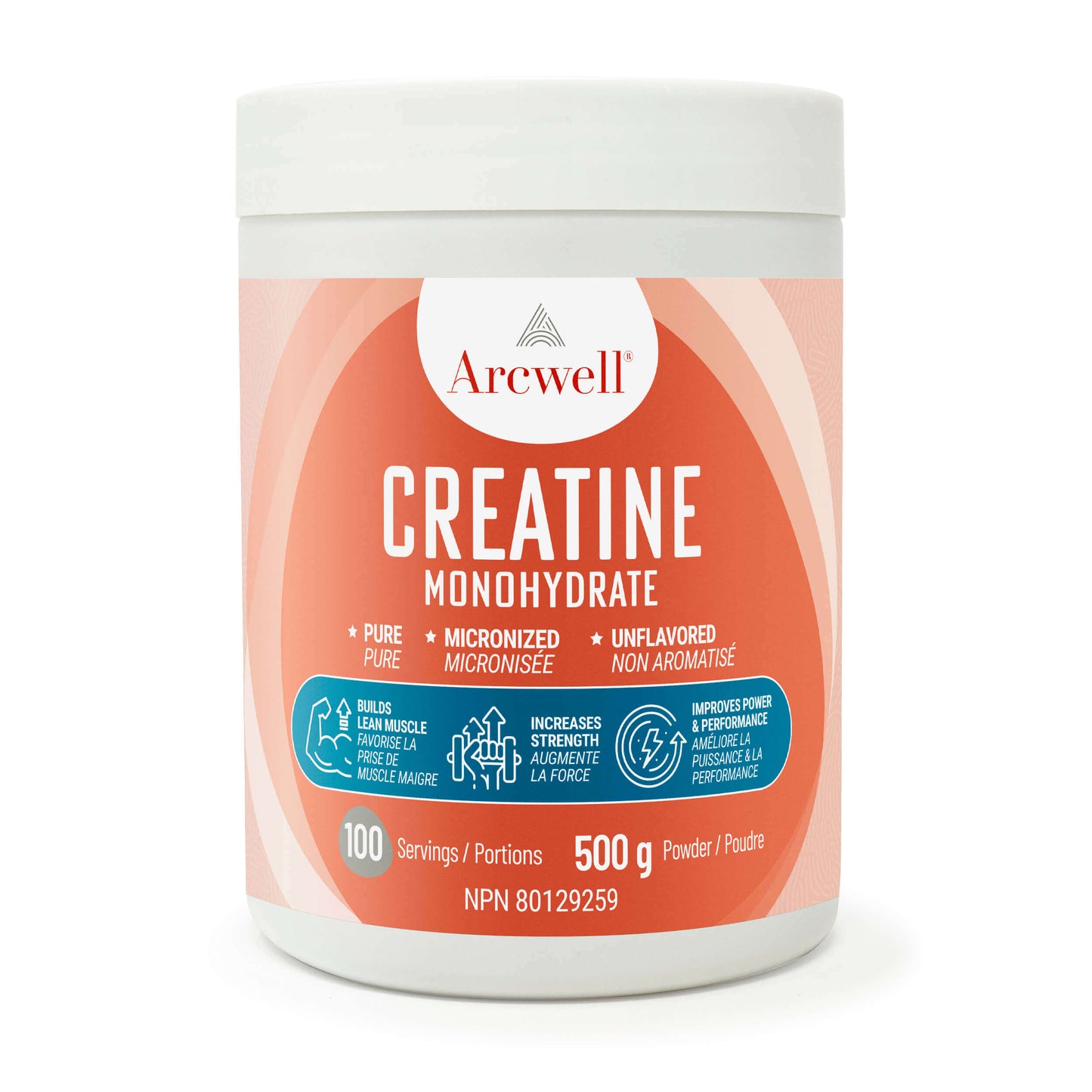  Arcwell creatine monohydrate powder, 500 g powder, pure, unflavored, micronized