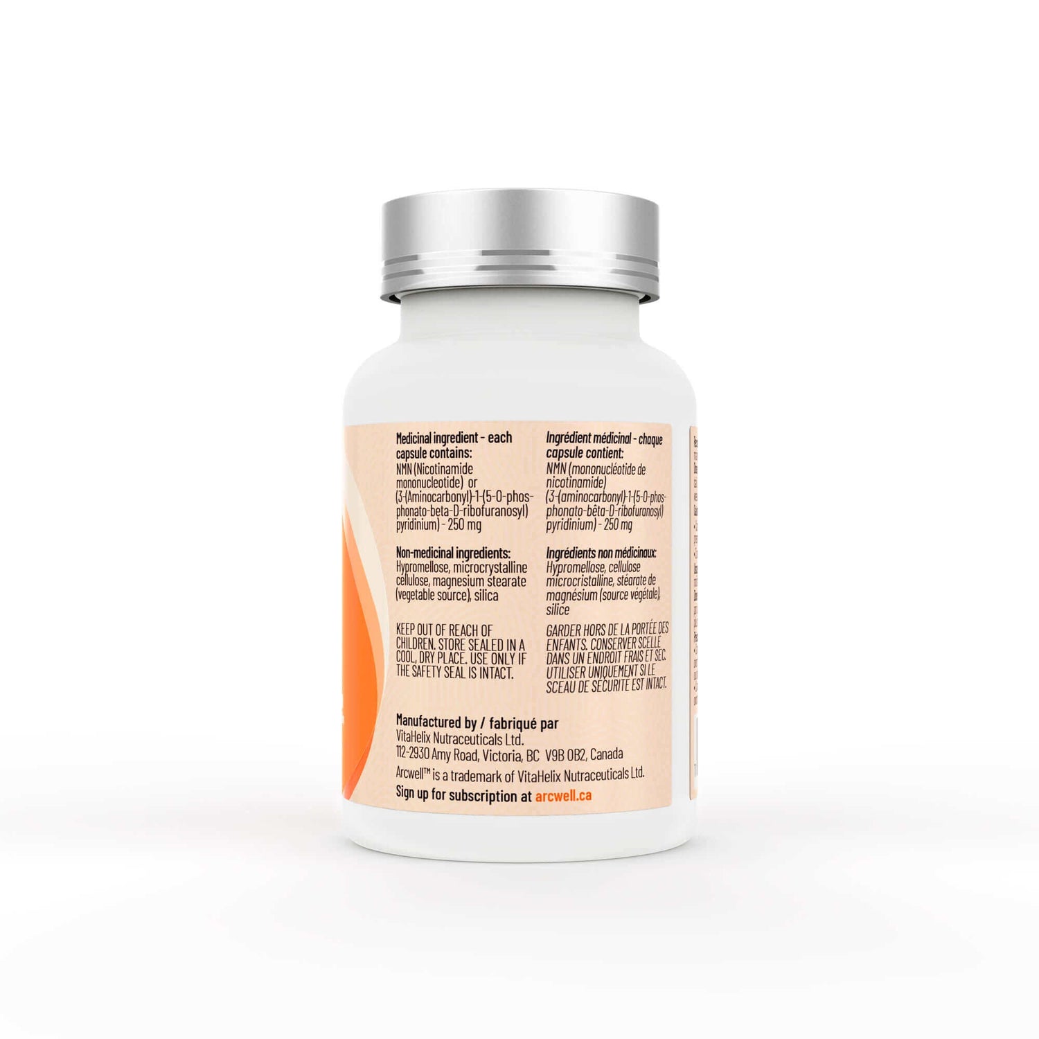 Arcwell NMN, 250 mg, boost NAD+, source of vitamin B3, 60 vegetable capsules, medicinal ingredient