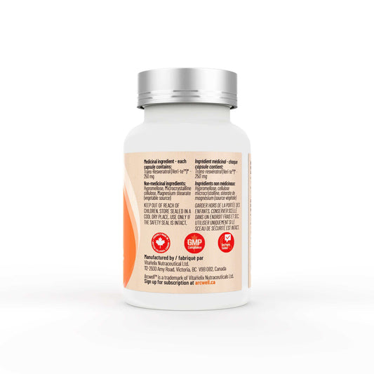 Arcwell trans-Resveratrol, 250 mg, antioxidant, 60 vegetable capsules, medicinal ingredient